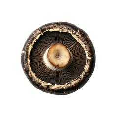 Close-up of a Single Portobello Mushroom Cap, Isolated on Transparent Background