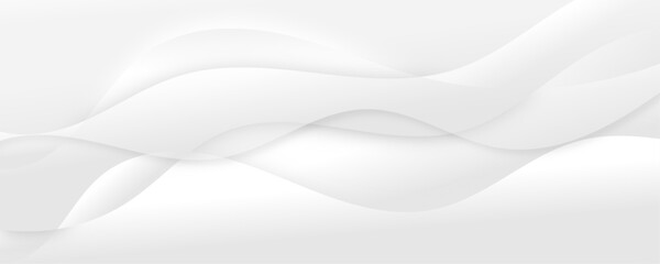 Abstract white luxurious paper waves background. White and light gray gradient texture wave curve lines modern banner design.