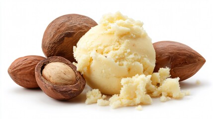 Natural Shea Butter and Shea Nut Isolated on White Background