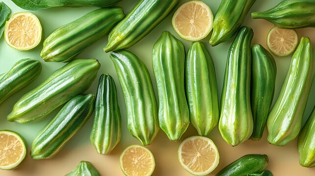 Fresh pointed gourd with sliced lemons creative high resolution image