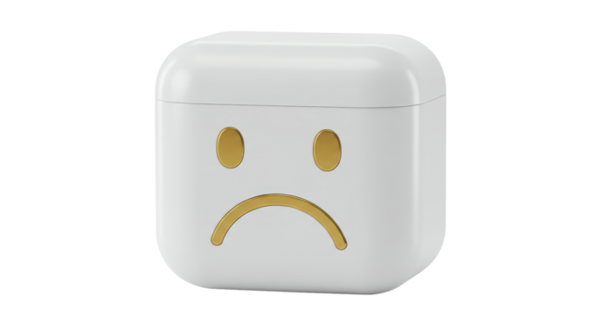 Isolated White Earbuds Case with Sad Face Emoji