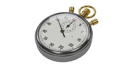 Isolated Chrome Stopwatch with Golden Accents for Timekeeping
