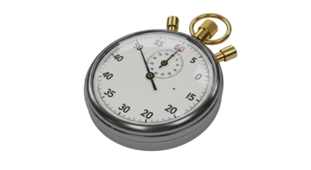 Isolated Chrome Stopwatch with Golden Accents for Timekeeping