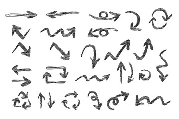 Collecting arrows that are hand-drawn. Simple arrows are set apart on a white background
