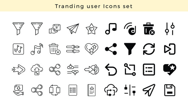 Set of tranding vector icon on white background, illustration, outline design, silhouettes