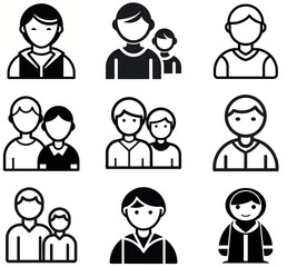 Minimalist User Profile Icon Set, Black and White Line Avatars