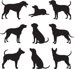 Nine Dog Silhouettes in Various Poses