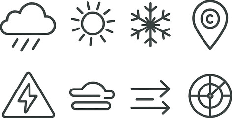 Weather and climate silhouette icons set – forecast, symbols for meteorology and environment
