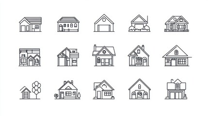 Fototapeta premium Collection of various single-line houses, each with unique architectural features