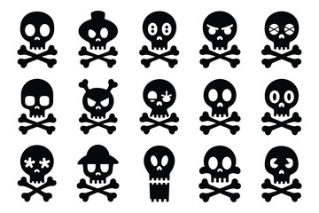 Collection of Cartoon Skull Icons with Various Expressions