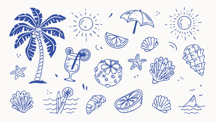 Obraz premium Hand drawn Summer Illustration Set Italian Dolce Treats Fresh Produce and Sunny Scenes