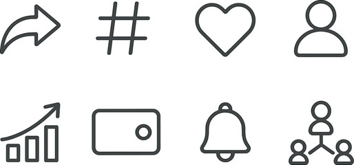 Digital engagement silhouette icons set – social media, online interaction symbols guide