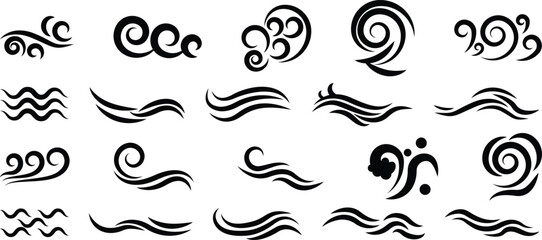 Fototapeta premium Art line set of Wave icon. Flat and simple wave vector. Abstract Wave beach symbol or logo design collection. Set of wavy zigzag lines. Wave Blue vector design elements. 
