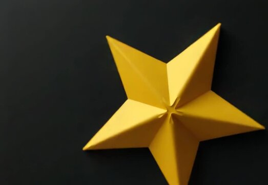 Yellow slim sixteegonal star simple flat geometric on dark grey black background loop.