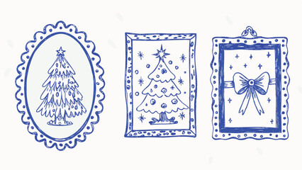 Hand drawn Christmas Frames A Set of Doodle Ink Illustrations for Festive Designs