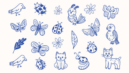 Fototapeta premium Hand Drawn Animal Elements A Collection of Nature Scene Illustrations for Design Projects