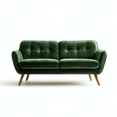 Fototapeta premium Stylish green velvet sofa for modern interiors.