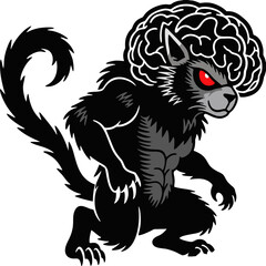 Mutant Cat with Giant Brain and Glowing Red Eyes