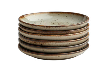 Stack of brown and white bowls isolated on transparent background.