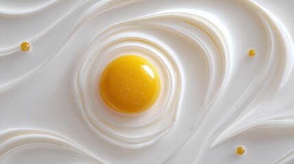 Striking abstract representation of a yellow egg swirling in a colorful background showcasing artistic food design