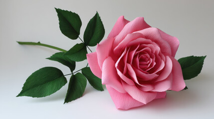 A delicately crafted paper rose in full bloom, showcasing intricate details and soft pink hues against a clean, bright background for a stunning floral piece.