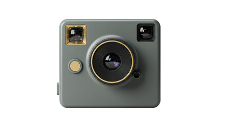 Isolated Square Retro Camera with Golden Accents
