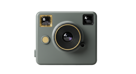 Isolated Square Retro Camera with Golden Accents