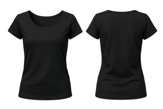 Black t-shirt for women isolated on transparent background
