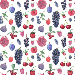 Fruits hand-drawn seamless pattern with original hand-painted food illustrations Great for textile and fabric design, scrapbooking, digital printable papers. Png transparent background