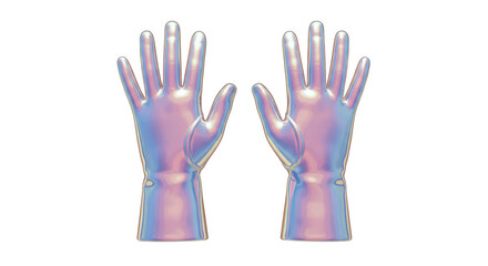 Obraz premium Isolated Pair of Iridescent Gloves with Holographic Effect