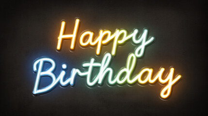 Obraz premium Colorful Happy Birthday Neon Script on Dark Wall