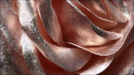Rose platinum foil texture with soft reflectivity and crinkled elegance 

