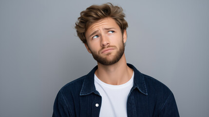 Obraz premium Confused Individual Showcasing Uncertainty Through Facial Expressions