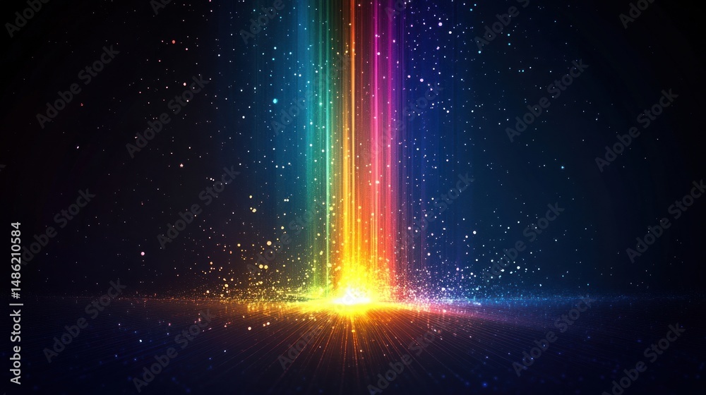 Canvas Prints glowing vertical rainbow light beams futuristic background abstract.