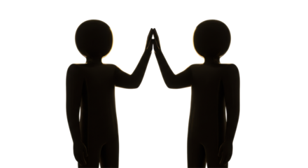 Isolated Silhouettes High Five Teamwork Success