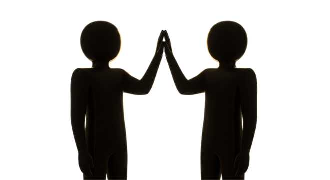 Isolated Silhouettes High Five Teamwork Success