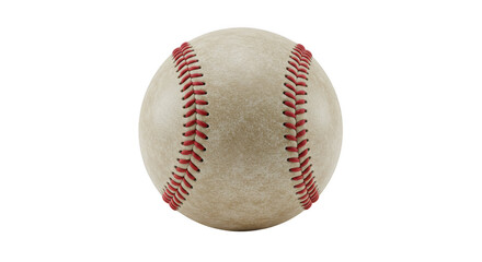A detailed baseball with red stitching, shown on a plain black background in sharp focus