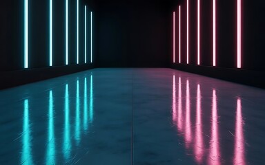 Fototapeta premium Futuristic Neon Corridor with Turquoise and Pink Light