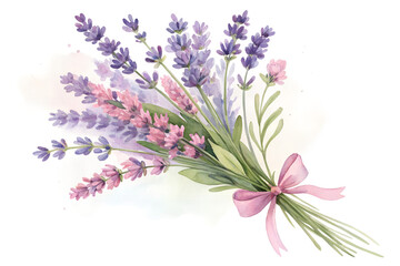 Fototapeta premium Watercolor Lavender Bouquet Isolated on Transparent Background