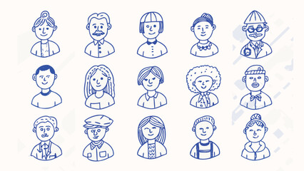 Hand drawn diverse people icons a collection of unique illustrations representing various ethnicities ages and professions