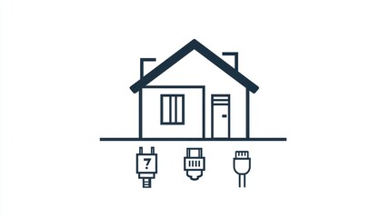 Fototapeta premium Home electrical connection graphic. Simple illustration of a house with electrical outlets