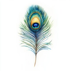 Vibrant Peacock Feather on White Background for Nature Illustration
