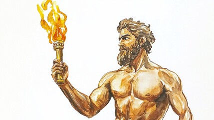 Obraz premium Watercolor Artwork of Prometheus with a Torch