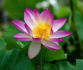 Obraz premium Exquisite Pink and White Lotus Flower Blooming in Lush Green Foliage