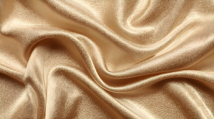 Satin gold fabric with wavy folds and light shimmer 
