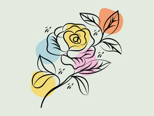Elegant Line Art Rose with Pastel Abstract Shapes