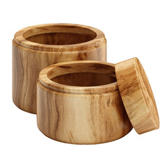 Two elegant wooden boxes with lids natural grain texture 3d eco on transparent background