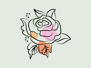 Abstract Line Art Rose with Pastel Color Splashes