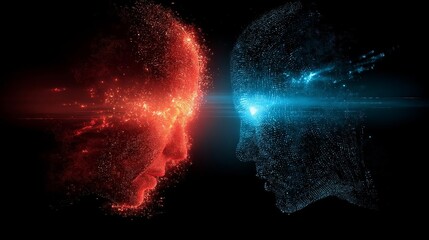 Abstract confrontation of two digital minds. Industrial IoT and Cloud AI