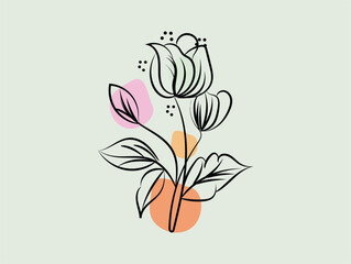 Abstract Line Art Floral Design with Pastel Color Accents